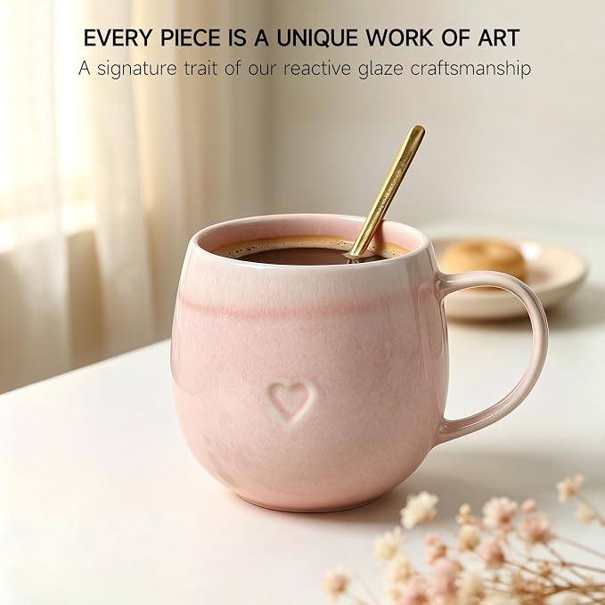 Stoneware Coffee Mugs Set of 4, 12oz Hand-Painted Coffee Cups - Image 5