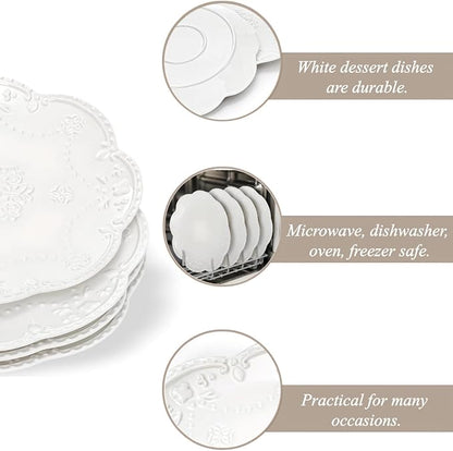 Tebery Set of 4 Ceramic Dinner Plate, 10.5 Inch Large Embossed Lace Salad - Image 3
