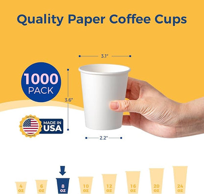 Fit Meal Prep 1000 Pack 8 oz Disposable Paper Coffee Cups, Premium White Hot - Image 2