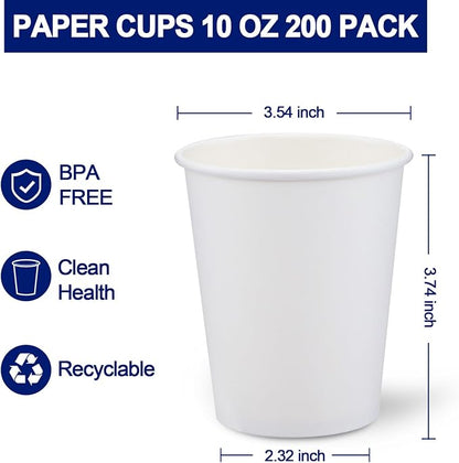 Clawsoff 200 Count Paper Cups 10 oz Disposable Hot Beverage Coffee Cups | - Image 2
