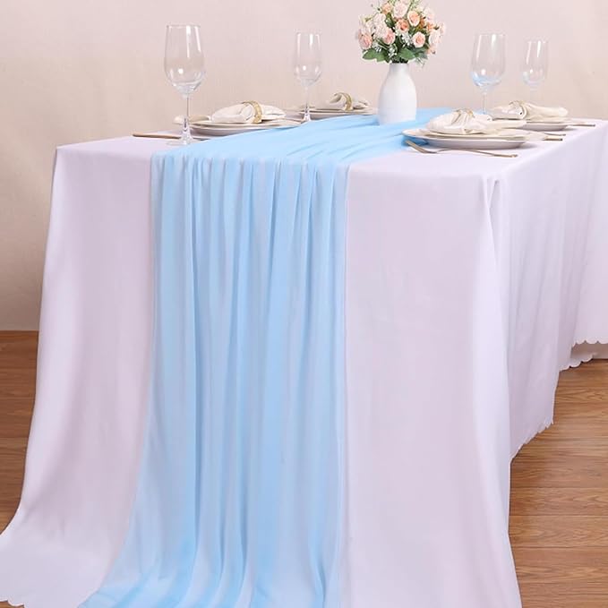 4 Pcs 10FT Sky Blue Chiffon Table Runners 30x120 Inches Tulle Boho Romantic - Image 6