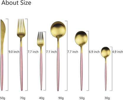 JASHII Luxury 18/10 Pink Handle Flatware Gold Silverware Set 304 Stainless Steel Flatware Cutlery Set| 6-Piece Adaline Royal Modern Satin Finish| BEST Birthday Wedding Gift (Pink Handle Matte Gold)