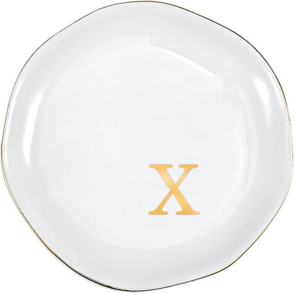 ProCase Ceramic Jewelry Tray, Initial Ring Dish Trinket Plate Engagement Gift, Small Personalized Monogram Ring Bowl for Wedding, White Decorative Jewelry Holder for Women Vanity -Letter X