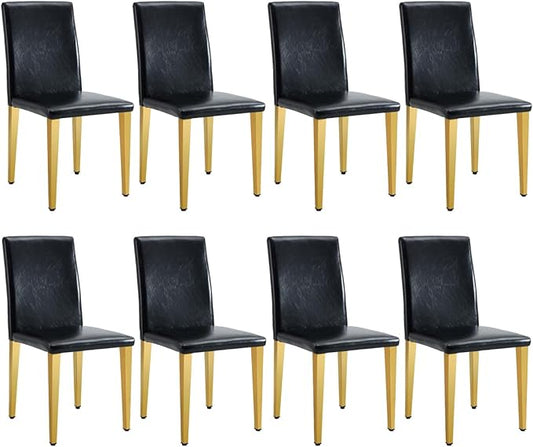Dining Chairs Set of 8,Faux Leather with Gold Metal Legs,Armless Kitchen Room Chairs Set of 8,Max Load 300 Lbs,High Back Modern Design for Home Kitchen Living Room Bedroom