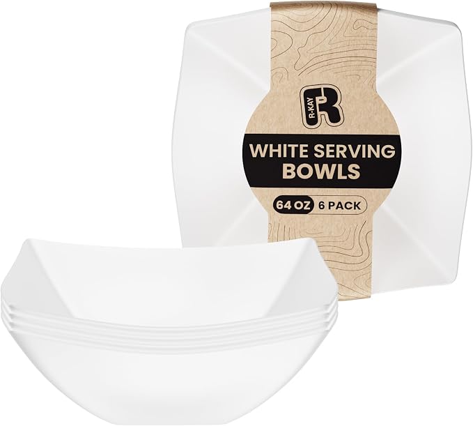 R-kay 6 Pack Square Plastic White Serving Bowls by R-KAY