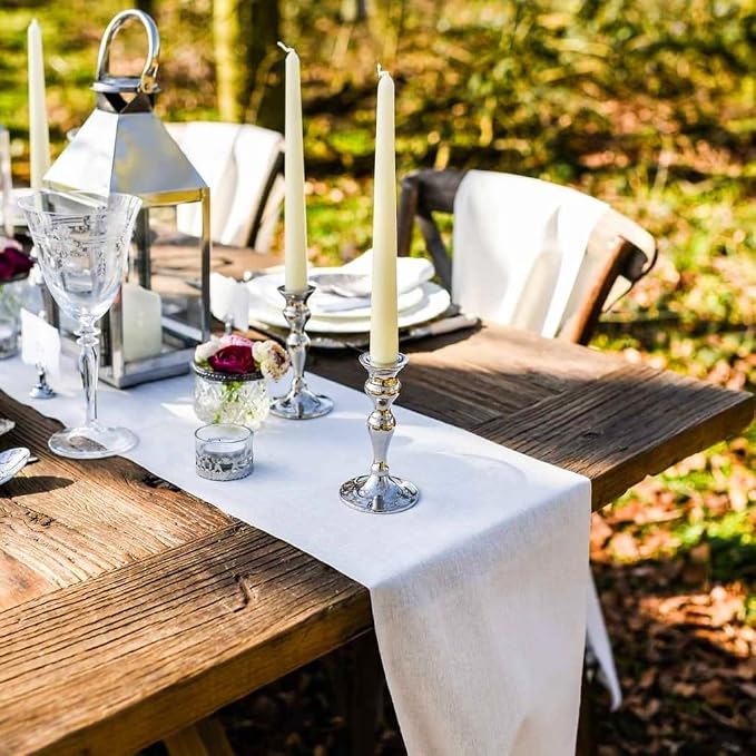 White Table Runners 2 Packs 13x108 Inch Burlap Linen Boho Table Runner | Rustic - Image 2