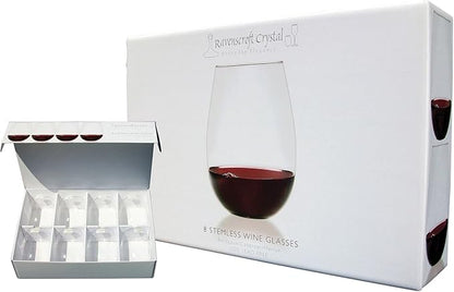 Set of 8 European-Made Stemless Wine Glasses | Named New York Times Best Stemless Glass of 2017 | 17 FL Oz. | 100% Lead-Free Crystal | Thin | Dishwasher-Safe | Gift Idea | Perfect for Everyday Use
