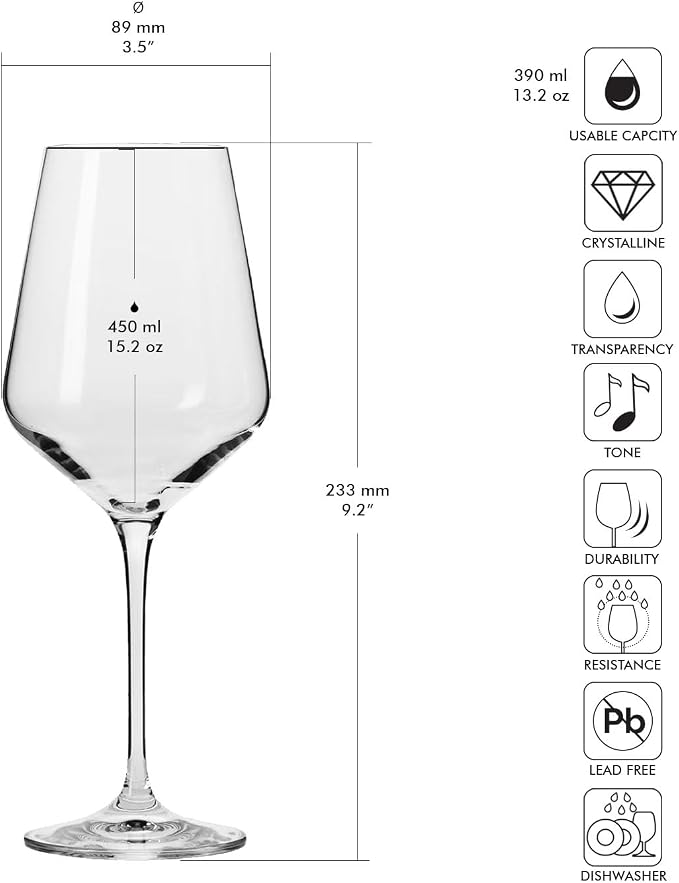 Krosno Large White Wine Glasses Set of 4 | 13.2 oz | Avant-Garde Collection | - Image 2