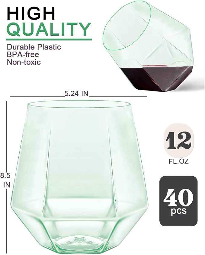 40 Pack Plastic Wine Glasses, 12 Oz Disposable Cocktail Whiskey Glasses | - Image 2