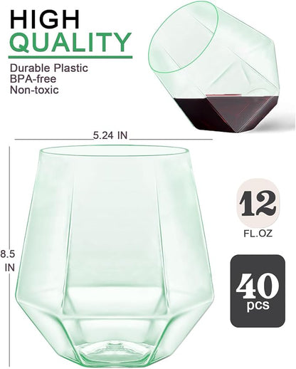 40 Pack Plastic Wine Glasses, 12 Oz Disposable Cocktail Whiskey Glasses | - Image 2