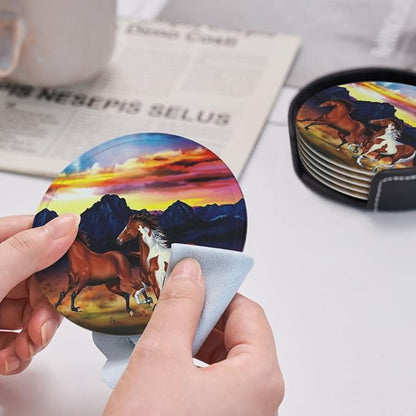 6 Pcs Wild Horses Running Leather Coasters - Image 6