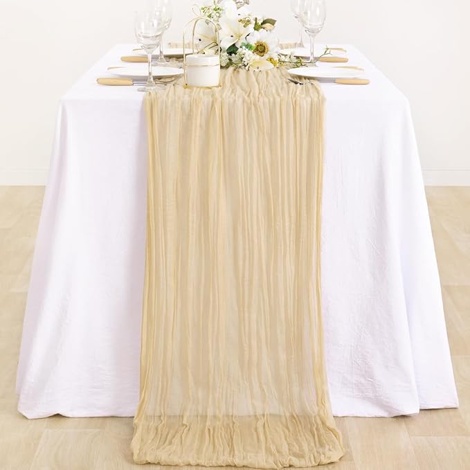 Champagne Cheesecloth Table Runner Farmhouse Sand Gauze Table Runner | - Image 3