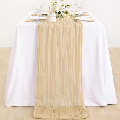 Champagne Cheesecloth Table Runner Farmhouse Sand Gauze Table Runner | - Image 3