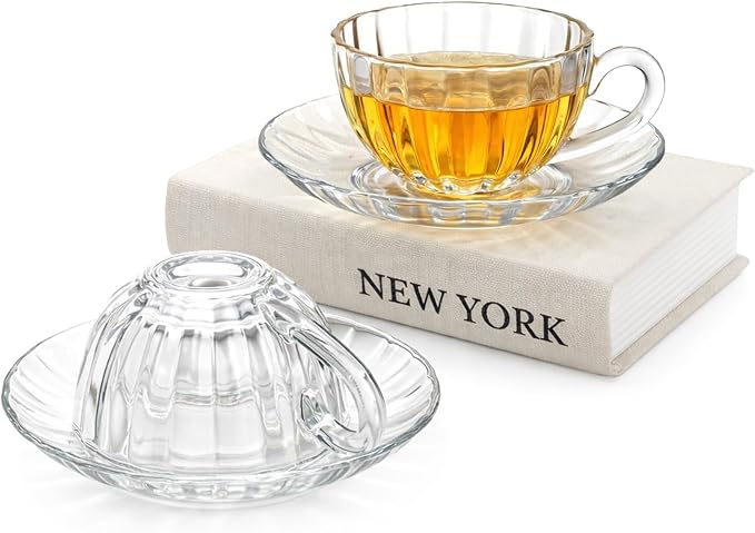 Noamus 6 Pack Glass Teacup and Saucer&Spoons Set, 5Oz/150ml Clear Coffee Mugs - Image 7