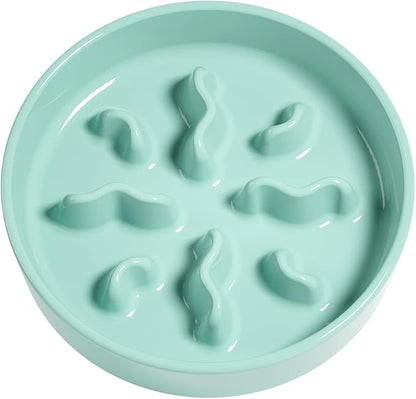 Ceramic Slow Feeder Dog Bowls Small Breed, 0.5 Cups Dog Food Dish for Fast Eaters, Puzzle Bowl for Small Dogs and Cats, 5.5 Inch-Turquoise