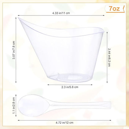 250 Pack Clear Plastic Dessert Cups with Tasting Spoons, Appetizer Cups Yogurt Parfait Bowls with Spoons for Party Supplies Catering Chocolate Desserts Buffet Food Display (7 oz)