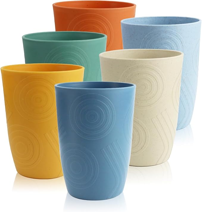 12oz Wheat Straw Cups Set of 6, Alternatives to Plastic Cups Reusable, by BUSOKIP