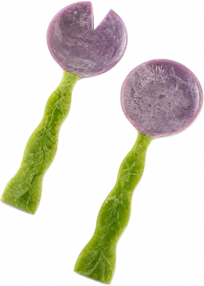 SS CRAFTS INDIA Premium Purple & Green Swirl Resin Salad Servers | Set of 2 by SSCraftsIndia