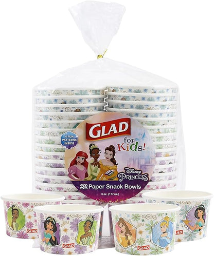 Glad Disney Princess Disposable Snack Bowls, Floral Frames, 6 Oz, soak-proof by GladTrashFoodStorage