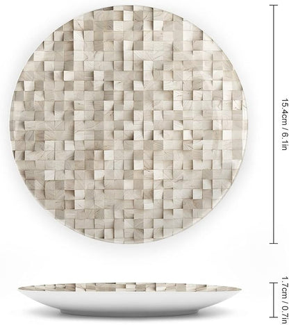 Ceramic Plates, Abstract Decorative Ceramic Plates, Wooden Cubes Print, 8 Inch, for Dining, Parties, Wedding, Tan