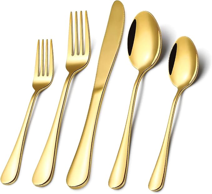 Gold Silverware Flatware Set for 8, 40 Piece Stainless Steel Cutlery Set by CXJY