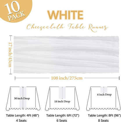 10 Pack 17 x 108 Inch White Table Runner Cheesecloth | Gauze Cheese Cloth - Image 2