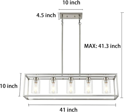 XILICON Dining Room Lighting Fixture Hanging Farmhouse Brushed Nickel 5 Light Modern Pendant Lighting Contemporary Chandeliers with Glass Shade for Living Dining Room Bedroom Kitchen Island