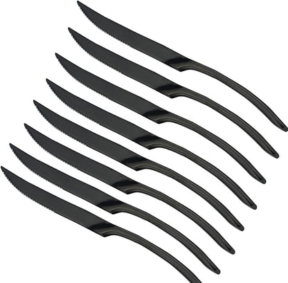 JASHII 18/10 Stainless Steel 8 Piece Mirror Polished Black Steak Knife Black - Image 2