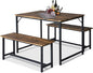 Kitchen Table Set with 2 Benches, Breakfast Nook Table Set, Wood Dining Table Set for 4-Person Space-Saving Dinette for Kitchen, Farmhouse Classic Modern, Rustic Brown