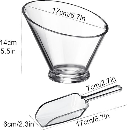 Sawysine 12 Pcs Acrylic Clear Serving Bowls with Plastic Kitchen Scoops Salad Serving Bowls Popcorn Scoops Angled Candy Bowl for Salad Cooking Parties(24 oz)