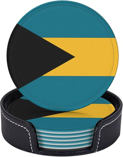 6 Pack Bahamas Flag Leather Coaster by GTEVUTS