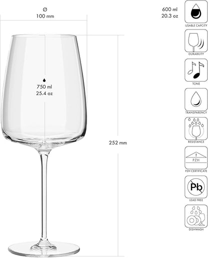 Krosno Red Wine Glasses, Set of 4, 20.3 oz, Modern Collection, Versatile and Durable Crystalline Glass, Pristine Clarity and Long-Lasting Shine, Dishwasher Safe, Made in Europe