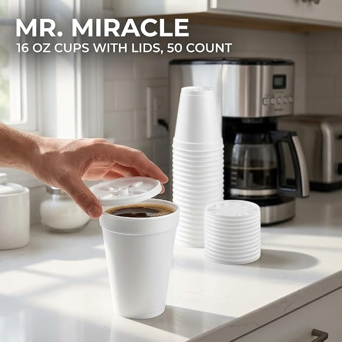 16 OZ Foam Cups With Lids for Hot & Cold Drinks, USA-Made 25-Pack.Ideal - Image 5