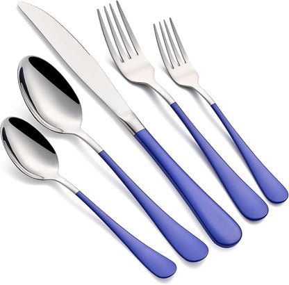 20-Piece Blue Silverware Set 18/0 Stainless Steel Silverware Set Blue Handle Cutlery Set Service for 4 Dinner Knives Forks Spoons Set Flatware Set Finish Dishwasher Safe