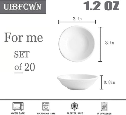 UIBFCWN 20 Pack Ceramic Dipping Bowls, 3 Inch Dipping Sauce Bowls/Dishes, 1.2 oz Soy Sauce Dish, Asian Dipping Dishes for Ketchup, BBQ, Side Dish, Sushi, Condiments, Appetizer