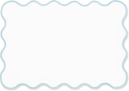 Hofdeco Premium Coastal Patio Indoor Outdoor Placemat Set of 4, 14"x19" Double-Layered, Waterproof Cloth Placemat for Kitchen or Dining Table. Baby Blue Embroidered Solid A