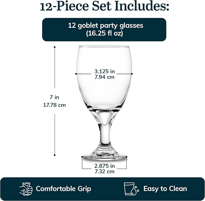 Libbey Classic Glass Goblets Set of 12, Stemmed Water & Tea Glasses | 16.25 oz - Image 4