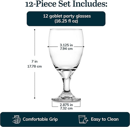 Libbey Classic Glass Goblets Set of 12, Stemmed Water & Tea Glasses | 16.25 oz - Image 4