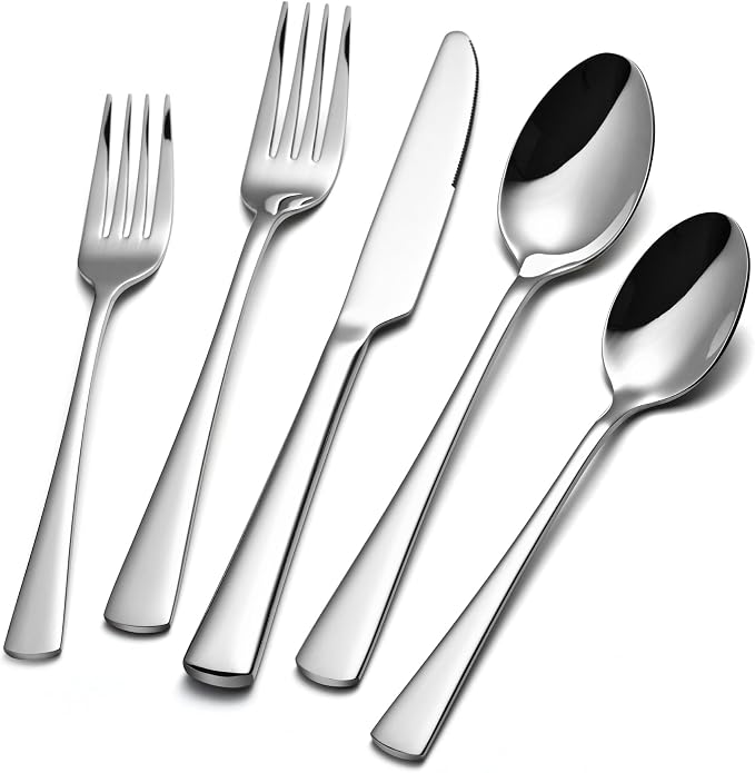 18/10 Stainless Steel Flatware, 20-Piece Forged Silverware Set by KINGSTONE