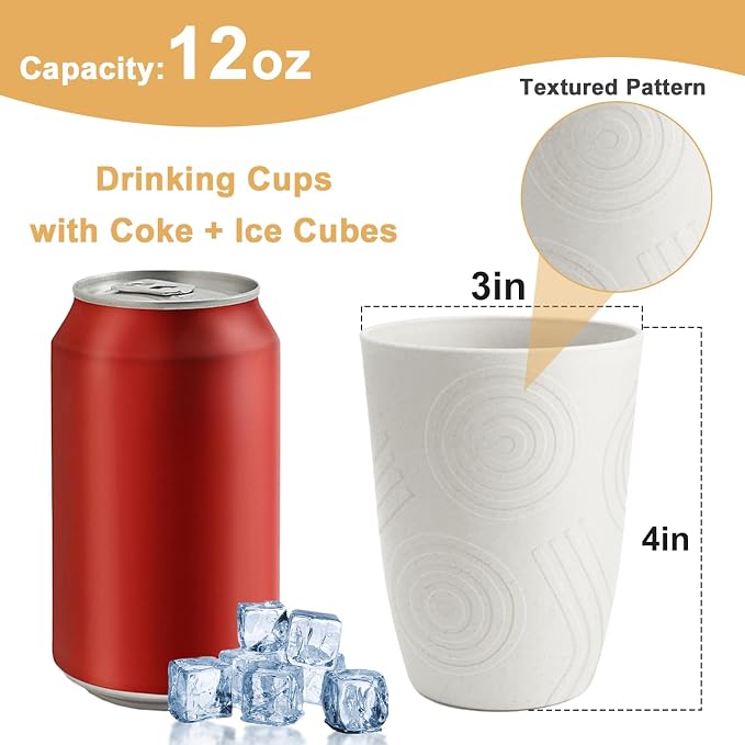 12oz Kids Cups, Wheat Straw Cups Set of 6, Unbreakable Plastic Tumblers - Image 2