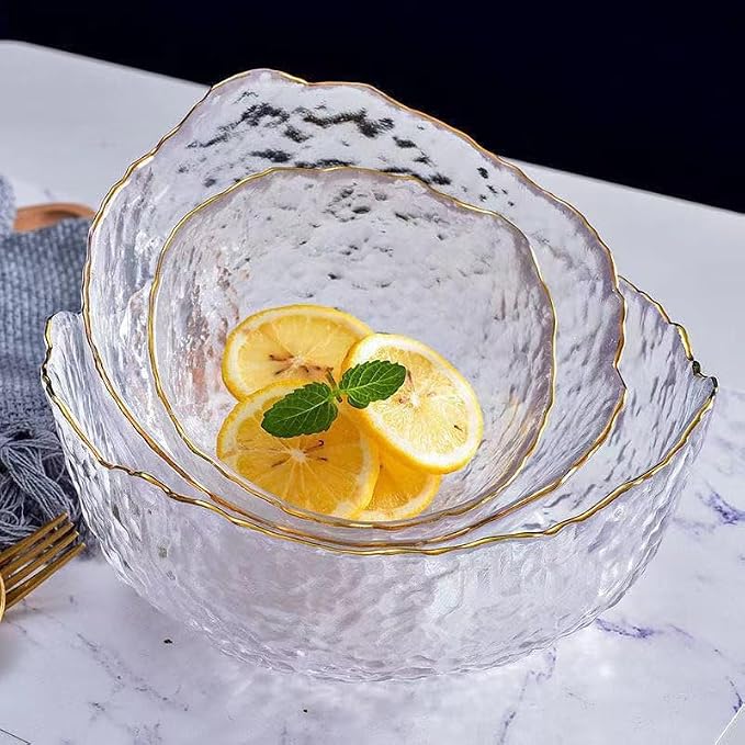 Glass Bowl for Salad Candy Fruit, Decorative Bowl-Clear Gold, Snack Dessert - Image 8