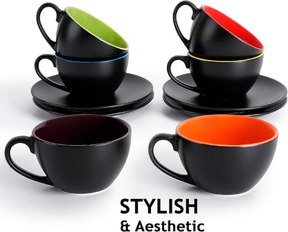 MIAMIO - Set of 6, Ceramic Stackable Cappuccino Cups Set / 6 Ounce Cappuccino - Image 6