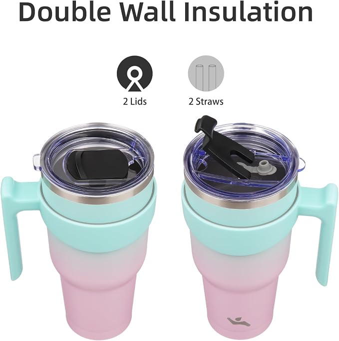 Konokyo 40 oz Tumbler with Handle and Straw, Insulated Travel Mug | Gum; - Image 3