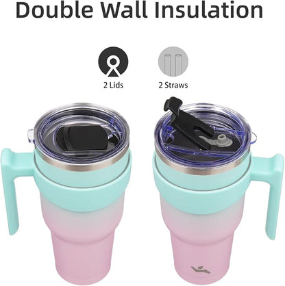 Konokyo 40 oz Tumbler with Handle and Straw, Insulated Travel Mug | Gum; - Image 3