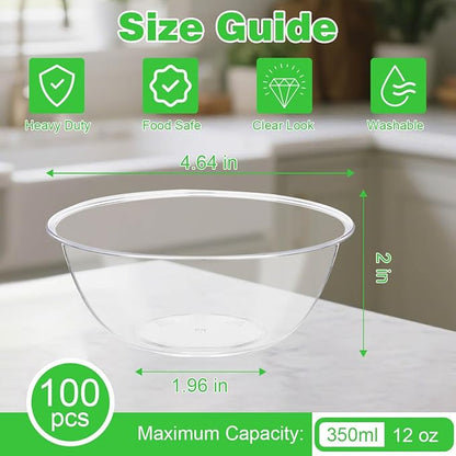 MOACOCK 100 Pack Small Clear Plastic Bowls, 12oz Hard Disposable Salad Bowls - Image 2