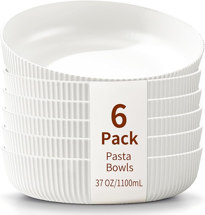HOMQUEN Pasta Bowls Set of 6, 37oz Salad Bowls White Soup Bowls, Large Pasta by HOMQUEN