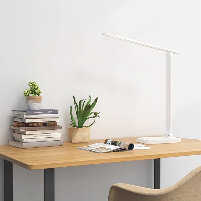 Lepro LED Desk Lamp with USB Charging Port, 700LM Dimmable Home Office Touch Control Reading Table Lamp,5 Color Modes with 5 Brightness Level, Dorm Room Essentials, Task Lamp, Sewing, Crafting, White