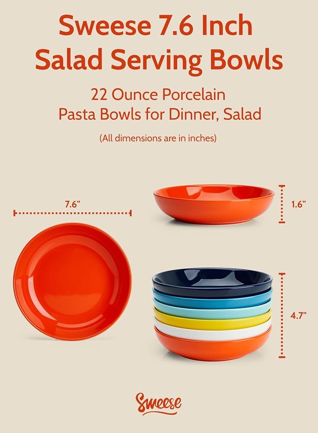 Sweese 22oz Porcelain Pasta Bowls Set - Image 2