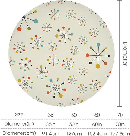 Medieval Round Tablecloth, Boho Mid Century Abstract Modern Retro Colors Pattern Tablecloth for Home Party Dining Room Kitchen Decor 60Inch(152cm)