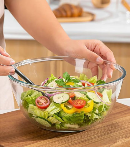 6QT Large Glass Mixing Bowl With Lid Extra Large Clear Glass SaladCooking Bowl for Bread Making Food Prep Baking & Storage Multi-Use Set Sourdough Salad